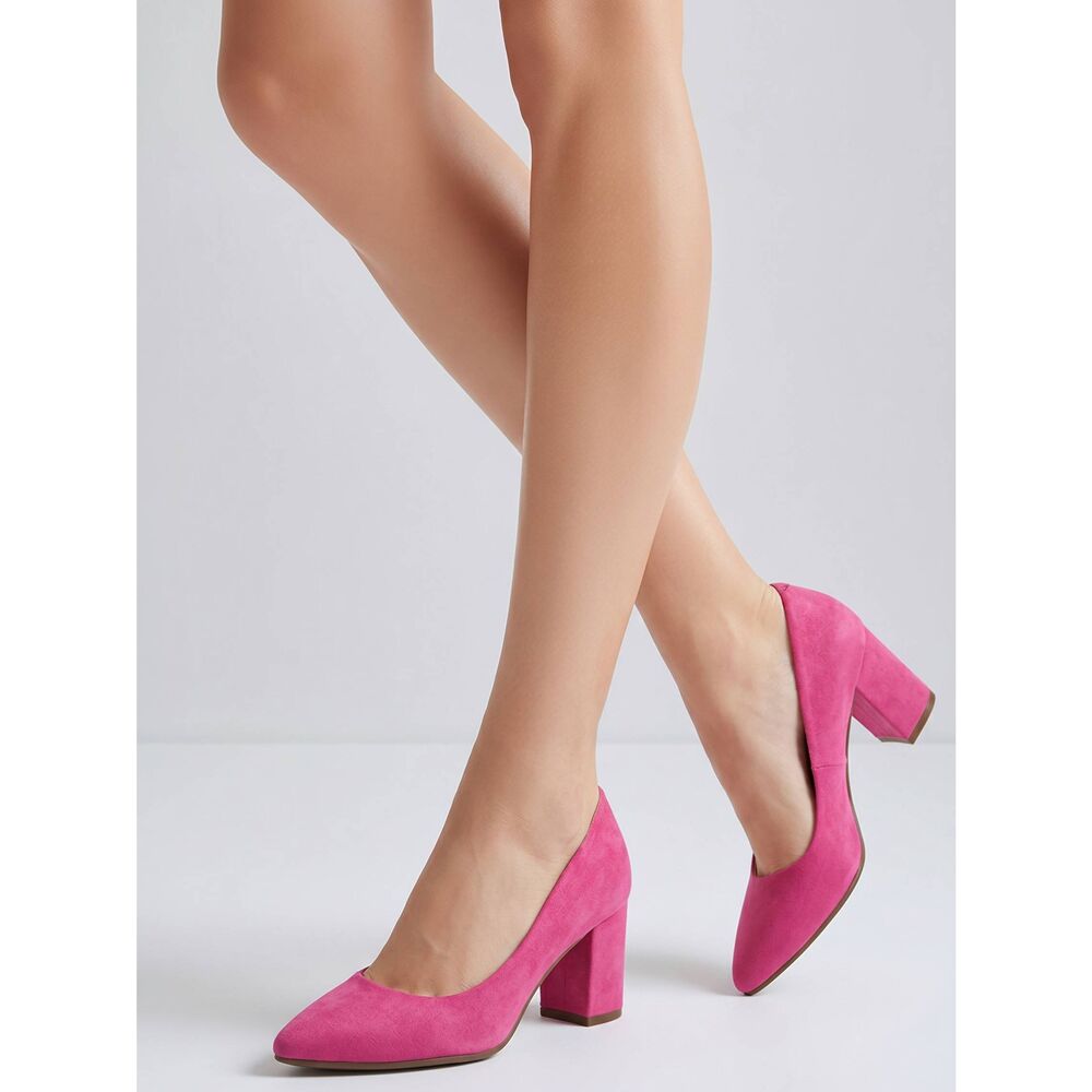 ☔️🩵NIB Pink Suede Closed Toe Chunky Block Heel Shoes Size 8